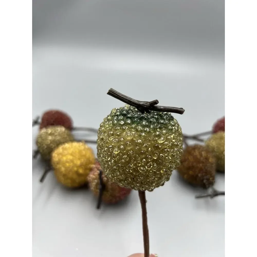 9 Vtg Glass Sugared Beaded Fruit Floral Picks Xmas Ornaments Apples Pear Jeweled